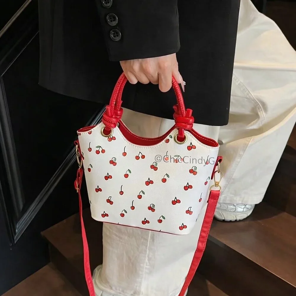 Small Cherry Print Top Handle Crossbody Bag Red & White Structured Purse NWT - Picture 5 of 7
